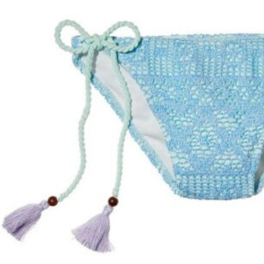 Victoria's Secret The Crochet Lace Tassel String Tie Bikini Bottom Blue